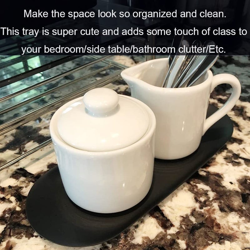 Fermus Stainless Steel Decorative Tray  Set of 2  9 Inch Long  Jewelry Dish Cosmetics Organizer Bathroom Clutter Serving Platter Small Storage Tray  Oval  Matte Black - Image 4